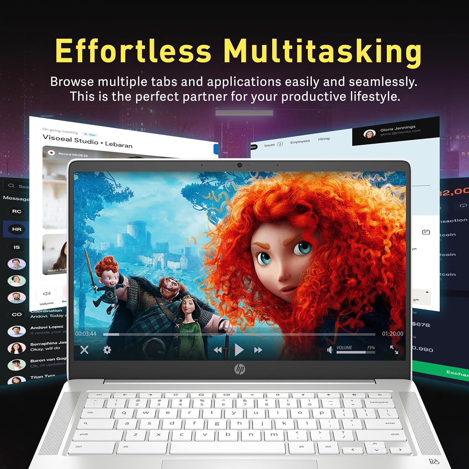 HP Chromebook 14" FHD IPS Laptop, AMD 3015Ce, 4GB RAM, 192GB Storage(32GB eMMC+160GB Docking Station), AMD Radeon Graphics, 720p HD Camera, HD Audio, Chrome OS, Ceramic White