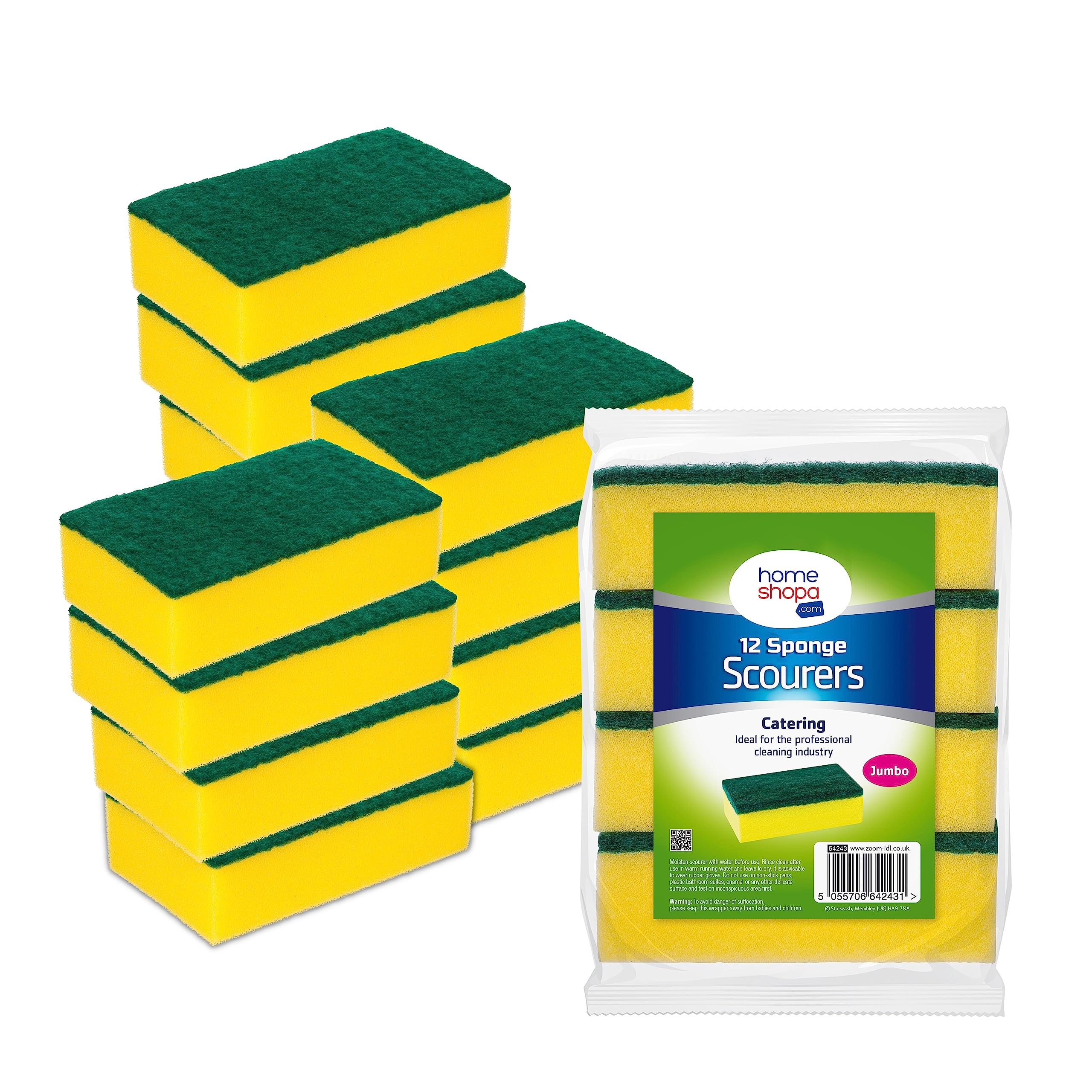 HOMESHOPA Heavy Duty Scrub Sponges, 12 Pack Catering Sponges Scourers, Non-Scratch Washing Up Scrubbing Dual Sided Dishwashing Cleaning Scourer, Reusable Scrub Pads for Kitchen Bathroom Pots Pans