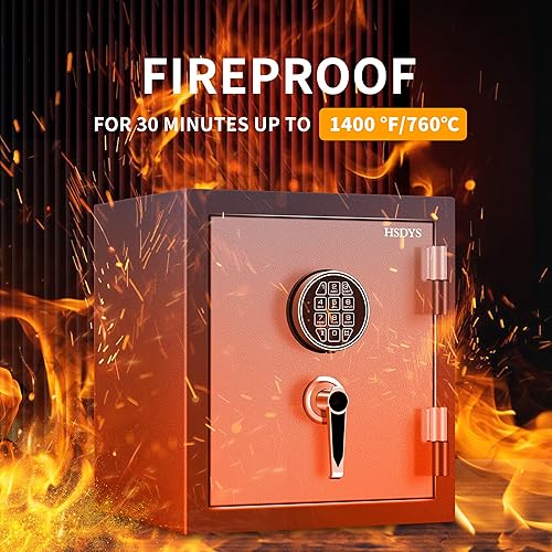 Miniatura 2 de HSDYS Caja de seguridad ignífuga de 1.0 pies cúbicos, caja fuerte de seguridad con teclado digital y cerradura de llave, caja fuerte para el hogar