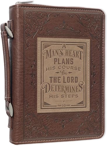 Christian Art Gifts Funda clásica de piel sintética marrón para la Biblia con diseño de corazón A Mans - Proverbios 169, funda para hombre y mujer,