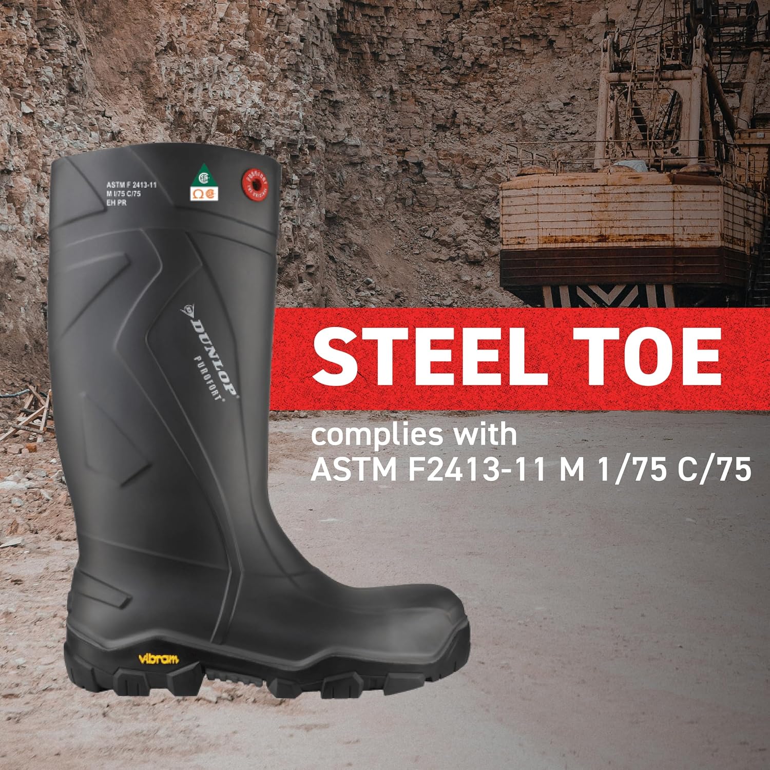 DUNLOP Purofort+ Expander Full Safety with Vibram Sole Omega - Work boots for Men & Women - Waterproof Safety boots with Steel Toe - Chemical and Slip Resistant with Tall Shaft - Black - Size 6-16/17 - Image 4