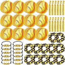 Baderke 48 Pcs Softball Gifts for Team Party Favors Soft-ball Goodie Bag Include 4" Mini Cosmetics Makeup Bag Hair Scrunchies Satin Ties Bracelet for Girl Woman Player Teams Gifts(Softball, Yellow)