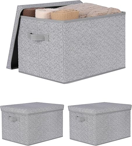 Vista 16 de WUIKE - Cajas de almacenamiento plegables con tapas, cajas de almacenamiento con asas, organizador para estante de armario, cestas de almacenamiento