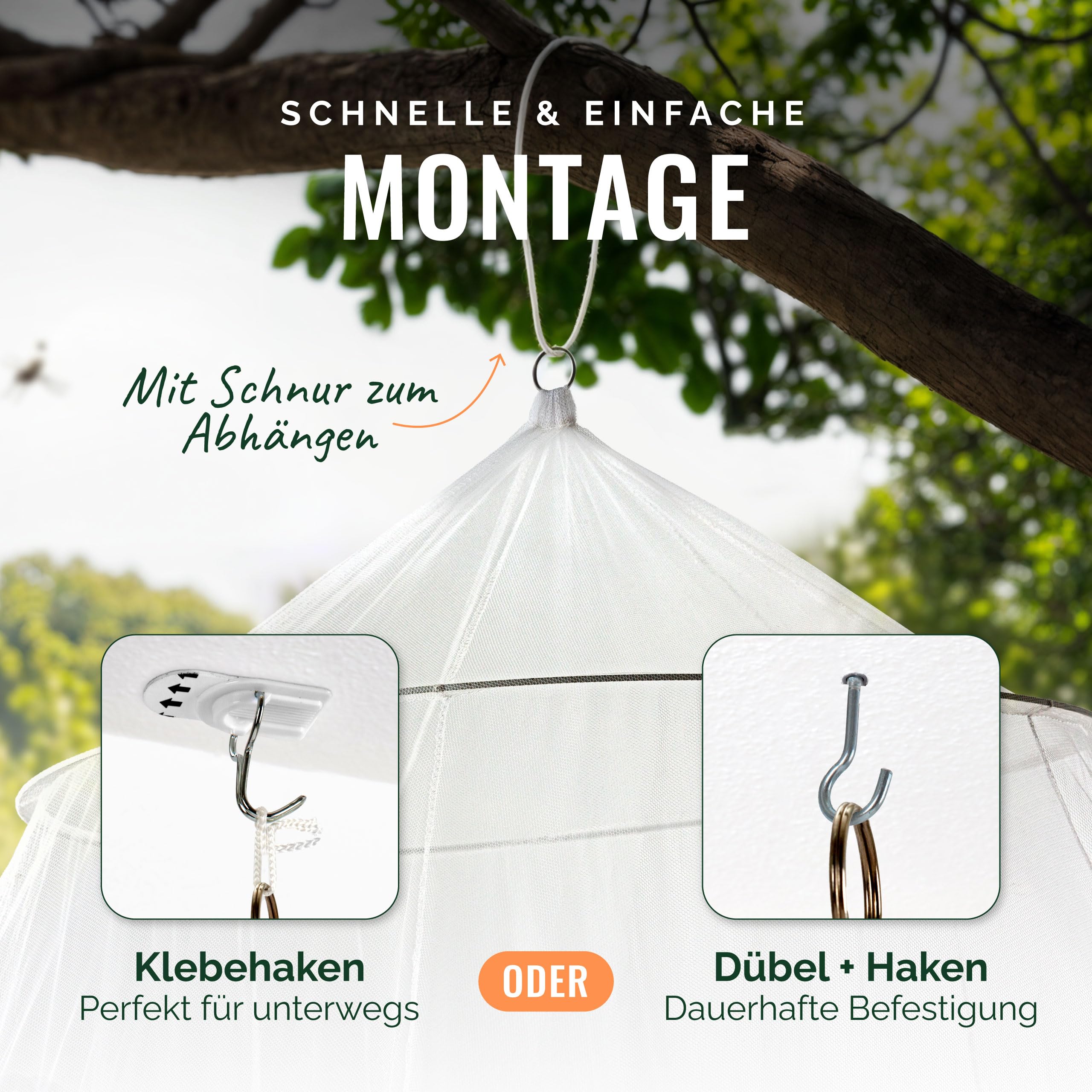 Querfeldein | Moskitonetz Bett - Mückennetz für Doppelbett 180x200 | Outdoor Mosquito net für Camping & Reise | Fliegennetz, Bettvorhang, Mückenschutz für Kinderbett, Balkon oder Terrasse