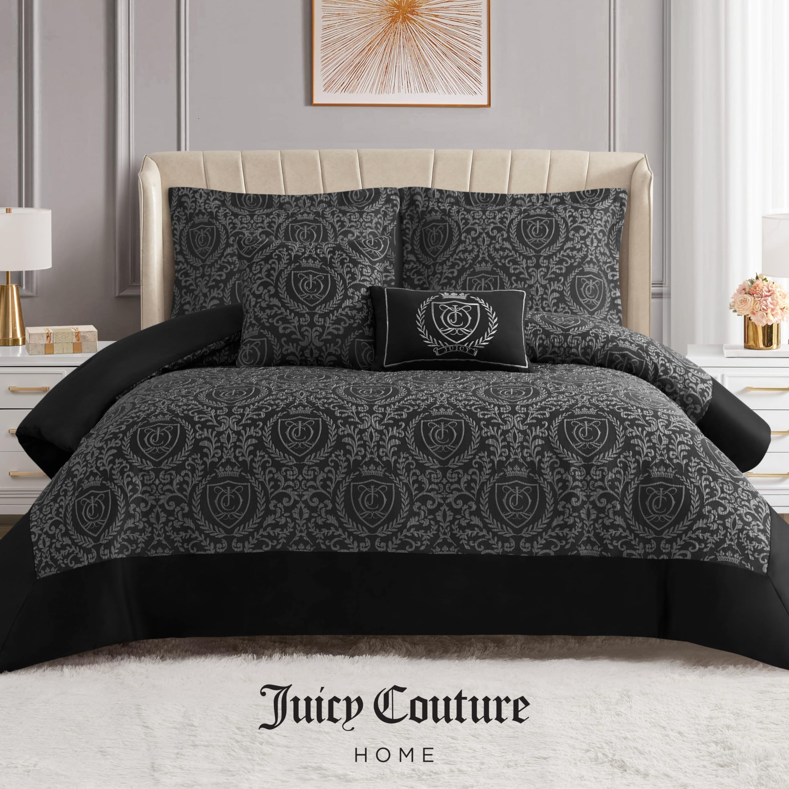 Juicy Couture Dovona Bettwäsche-Set, 5-teilig, Größe Kingsize, Schwarz