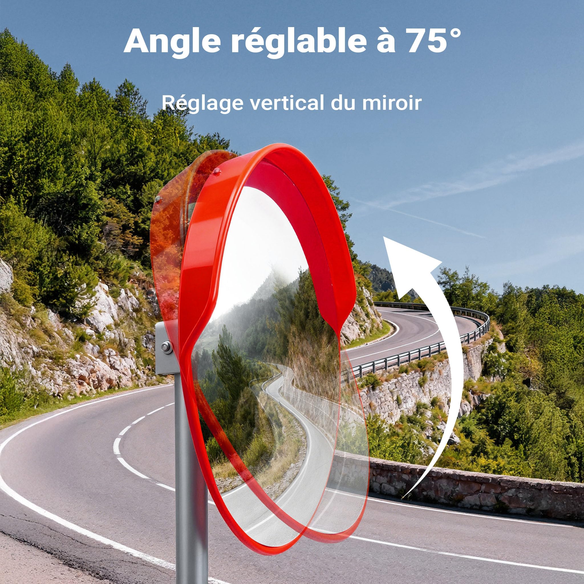 Wiltec Miroir rond de circulation convexe 80cm Champ de vision de 160° Couvercle de protection Sécurité routière Outdoor Indoor Résistant Matériel de montage inclus