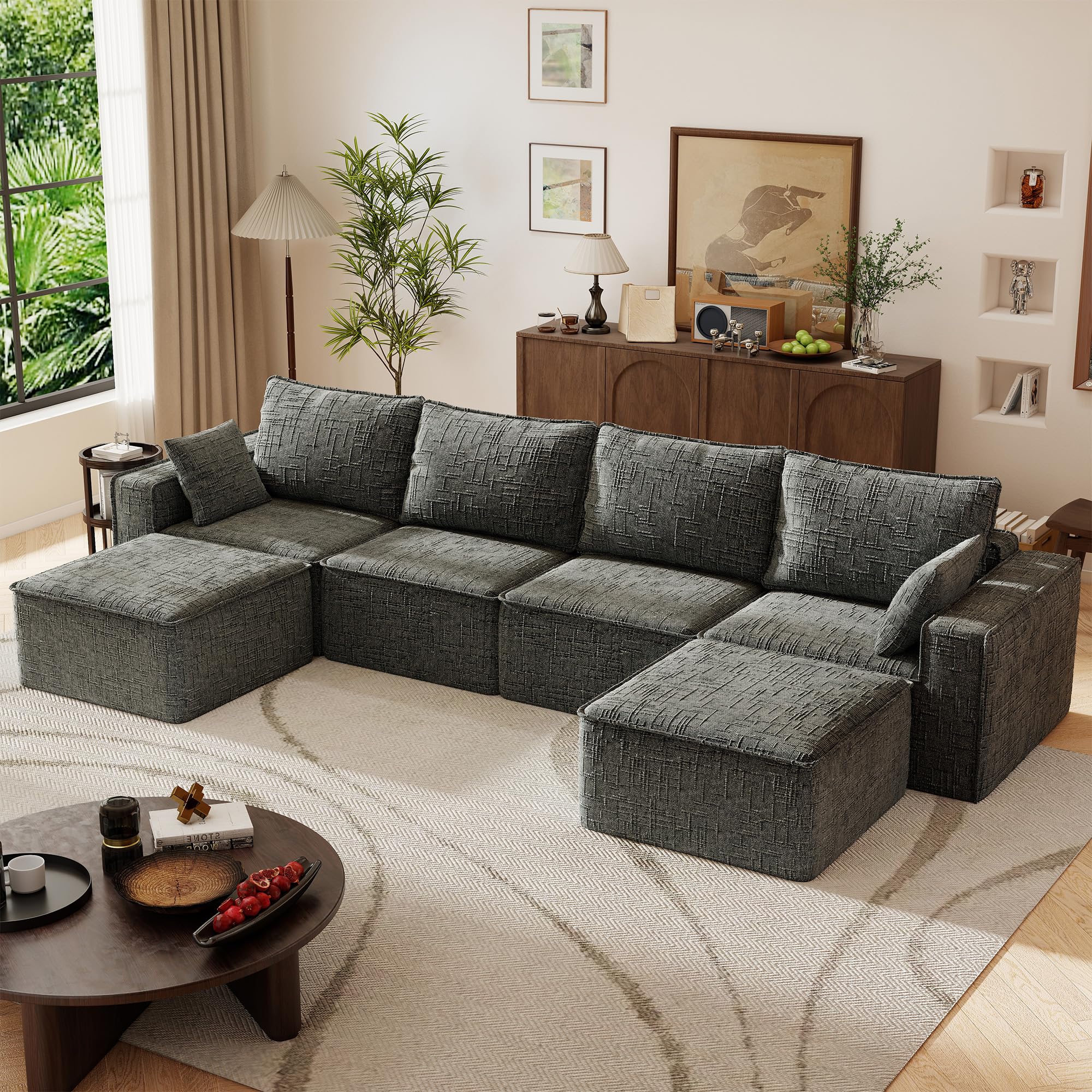 Hanherry 145 6 L Shaped Boneless Couches for Living Room Modular Sofa Memory Foam Comfy Chenille Sofa with
