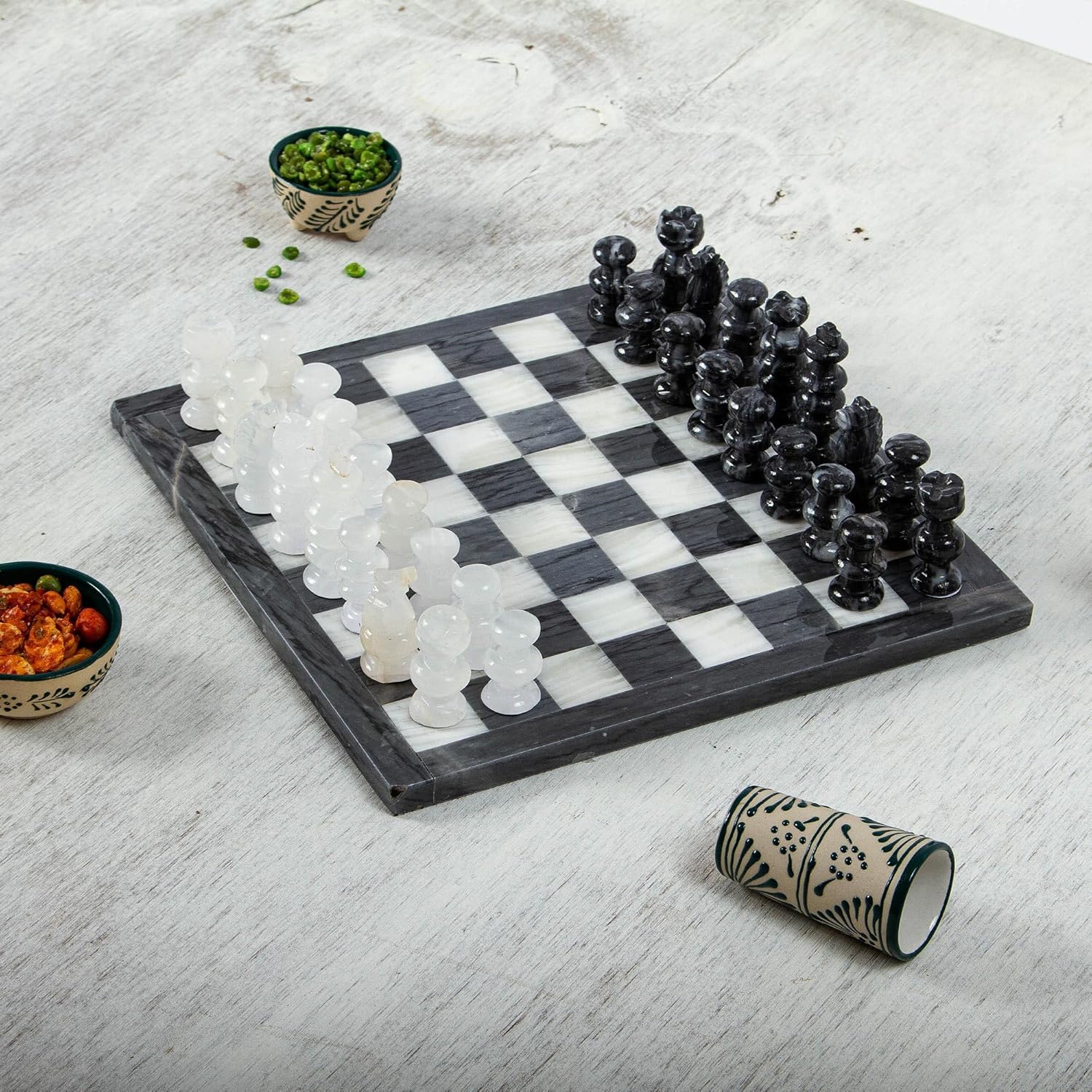 NOVICA NAT Geo Gifts Marble Chess Set, Grey and Ivory, 'Sophisticated Challenge'