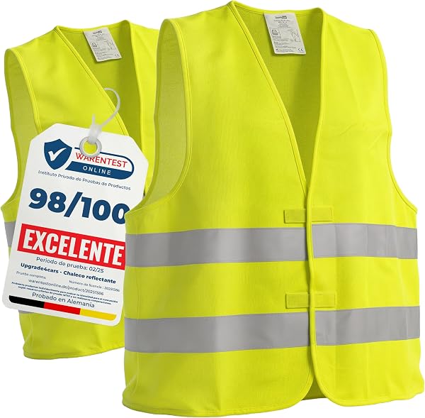 Upgrade4cars Chaleco Reflectante Coche según EN ISO 20471 Válido en Toda Europa 2 Unidades | Chalecos de Seguridad Reflectantes para Adultos Amarillo - 1
