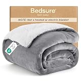 Bedsure GentleSoft Sherpa Fleece Throw Blanket for Couch, Non-Heated, Thick & Warm Cozy Comfort Blanket for Winter Fall, Soft Fuzzy Plush Throw Gifts for Women and Men, Grey, 50x60 Inches Throw (50' X 60') 01 - Grey