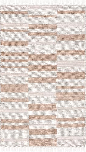 Miniatura 3 de SAFAVIEH Natura Collection - Alfombra de área de 5 x 8 pies, marfil y marrón claro, hecha a mano moderna de lana con flecos, ideal para zonas de