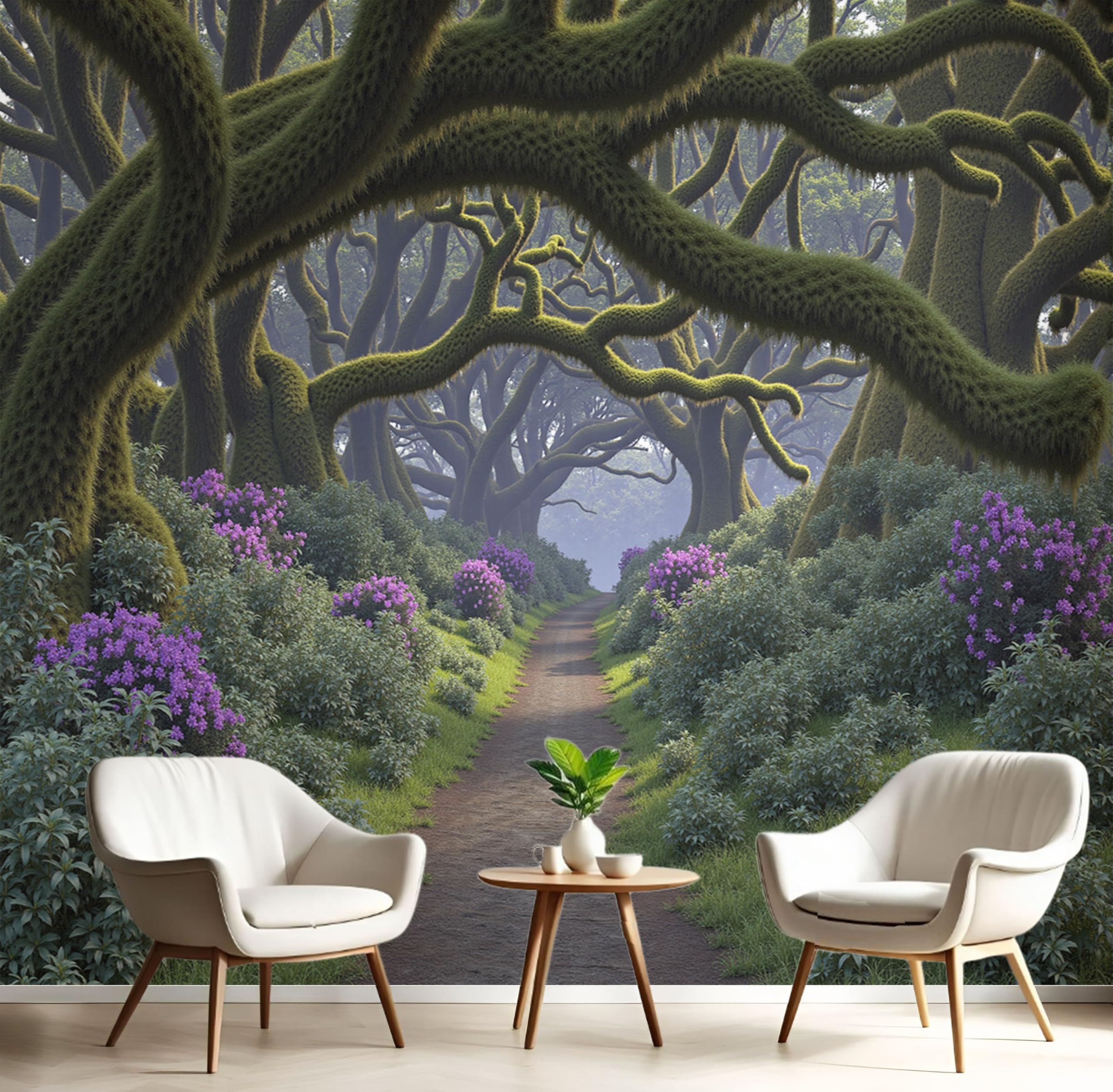 Papier peint panoramique forêt 250x175 cm vert olive pour salon