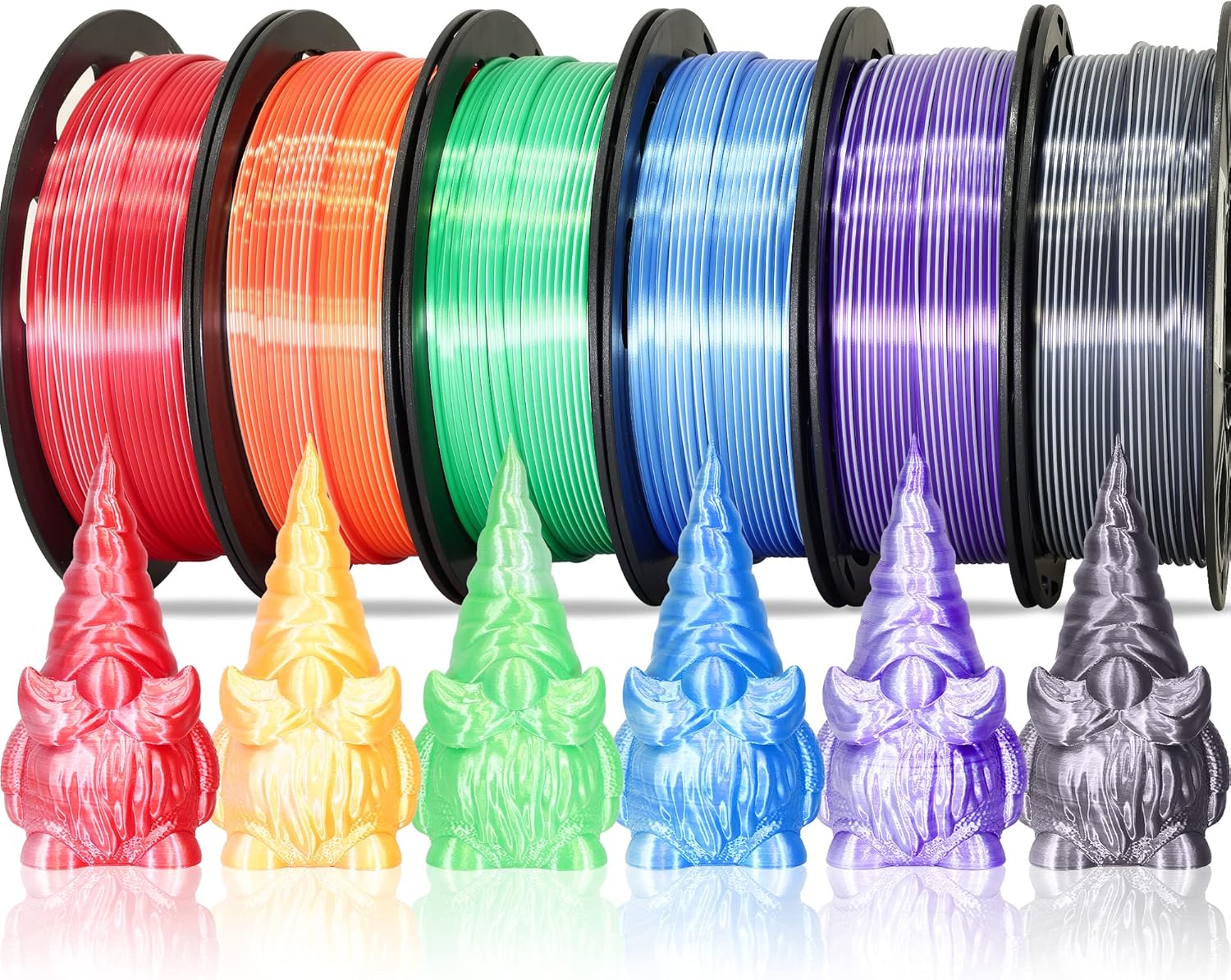 MIKA3D Dual Color 1.75mm 3D Printer Filament Bundle, 3D Printing Silk PLA 6 Spools Pack, Silk White Purple,White Blue,White Orange,White Black, White Green, White Red,3D Printing PLA 250g X 6 Spools Dual Color 250g X 6 Spools