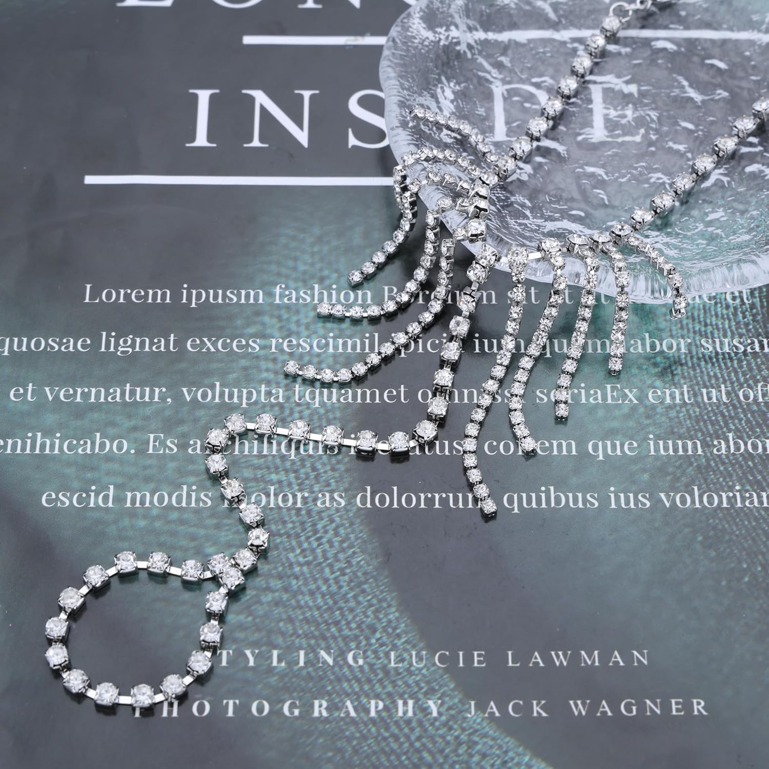 Boho Crystal Chain Ring Hand Bracelet CZ Tassel Finger Ring Bracelet Tennis Ring Bracelet Hand Chain Sparkly Rhinestone Link Bracelet Slave Chain Hand Harness Jewelry for Women - Image 5