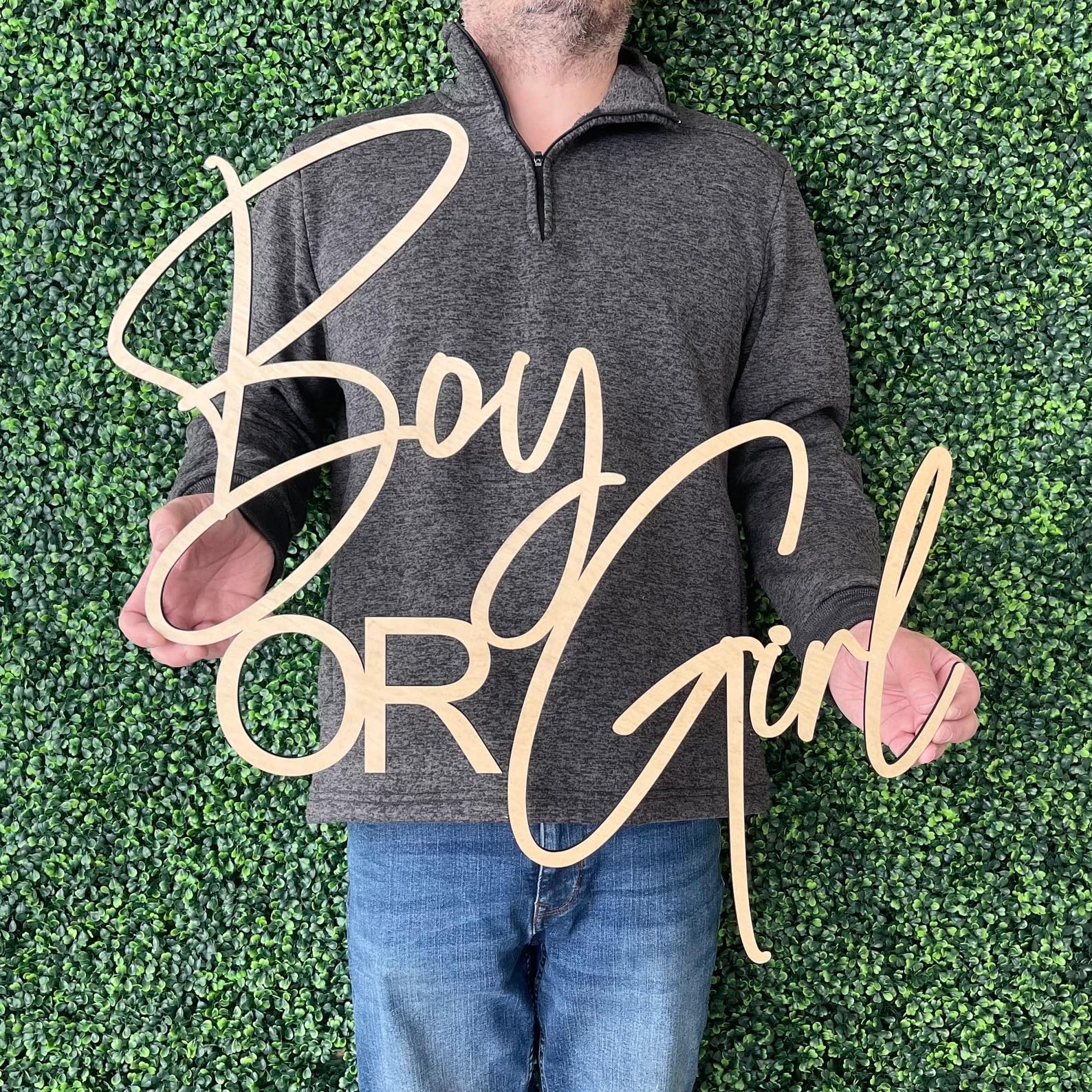 Boy or Girl Sign for Backdrop,Wooden Baby Shower Sign for for Baby Shower Boy/Girl Decorations Gender Reveal Backdrop Party Photography Background(13 * 17inch)