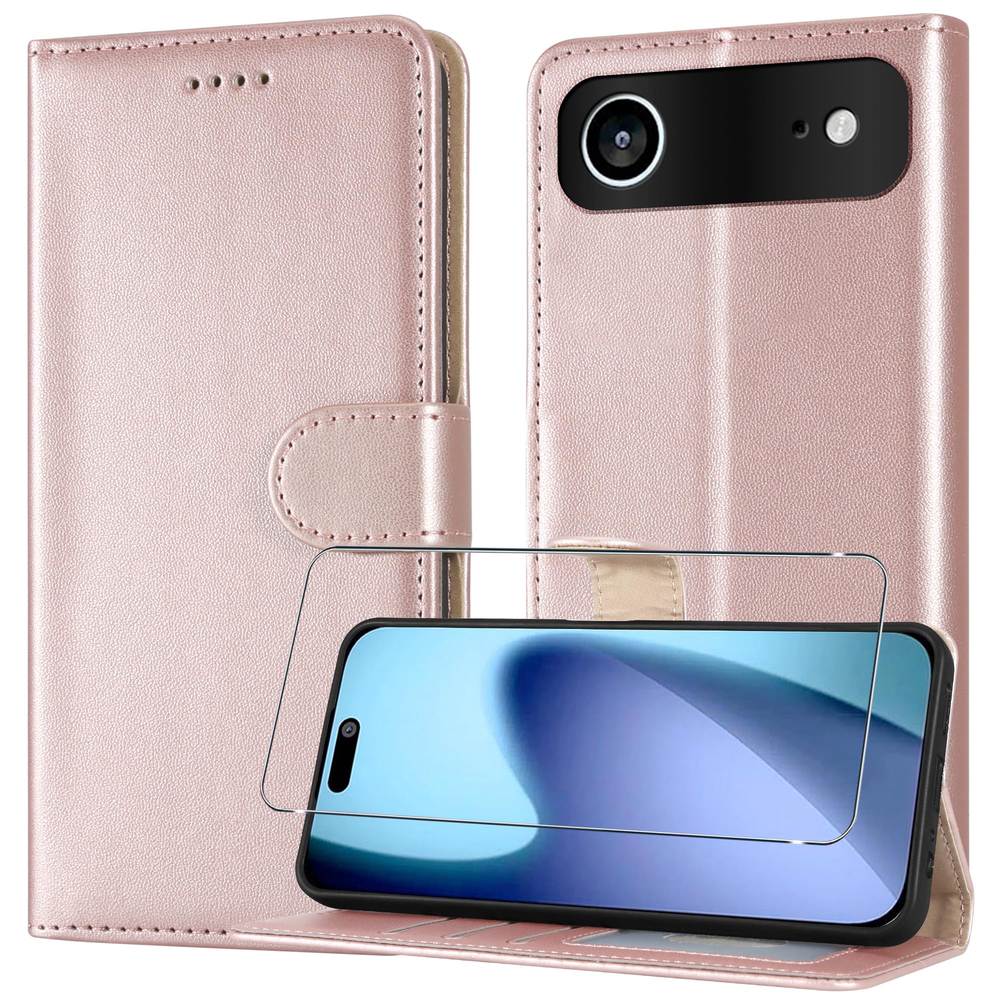 Case for iPhone Air, Leather Wallet Phone Case [with 1 x Screen Protector], Magnetic Book Flip Folio Cover [RFID Protection & 3 Card Slots] and [Kickstand] for Apple iPhone Air - Rose Gold