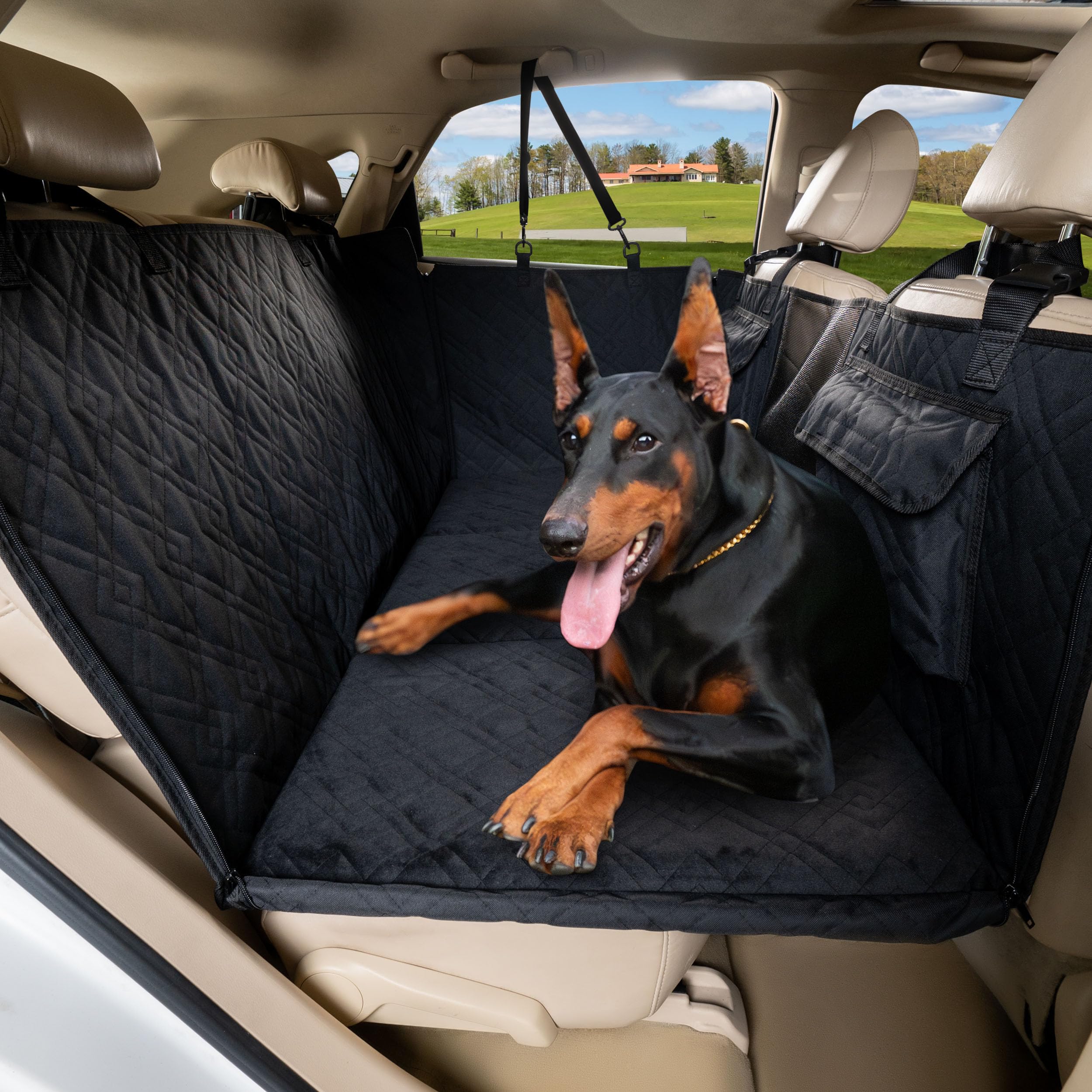 Soft-Brushed Back Seat Extender, Dog Car Seat Cover with Hard Bottom as a Hammock Bed for Pets Travel, Waterproof Nonslip Back Protector Fits for Cars & SUVs
