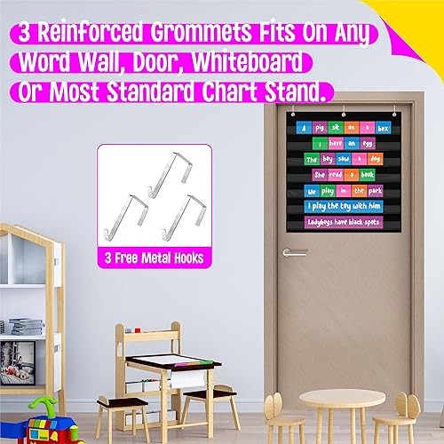 Miniatura 3 de Tabla de bolsillo para horarios diarios, horario de clases con 7 bolsillos transparentes más 3 ganchos para puerta para aula, hogar, escuela,