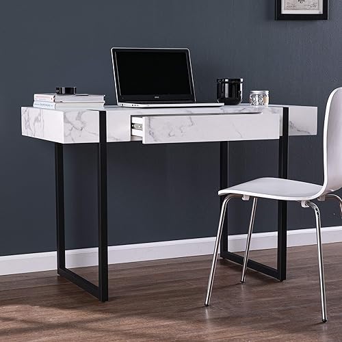 Miniatura 8 de SEI Furniture Rangley - Escritorio moderno de mármol sintético, color blanco y negro