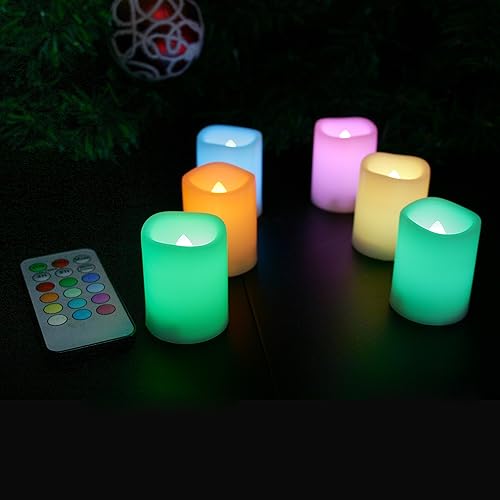 Miniatura 4 de Juego de 6 velas votivas sin llama que cambian de color con control remoto y temporizador