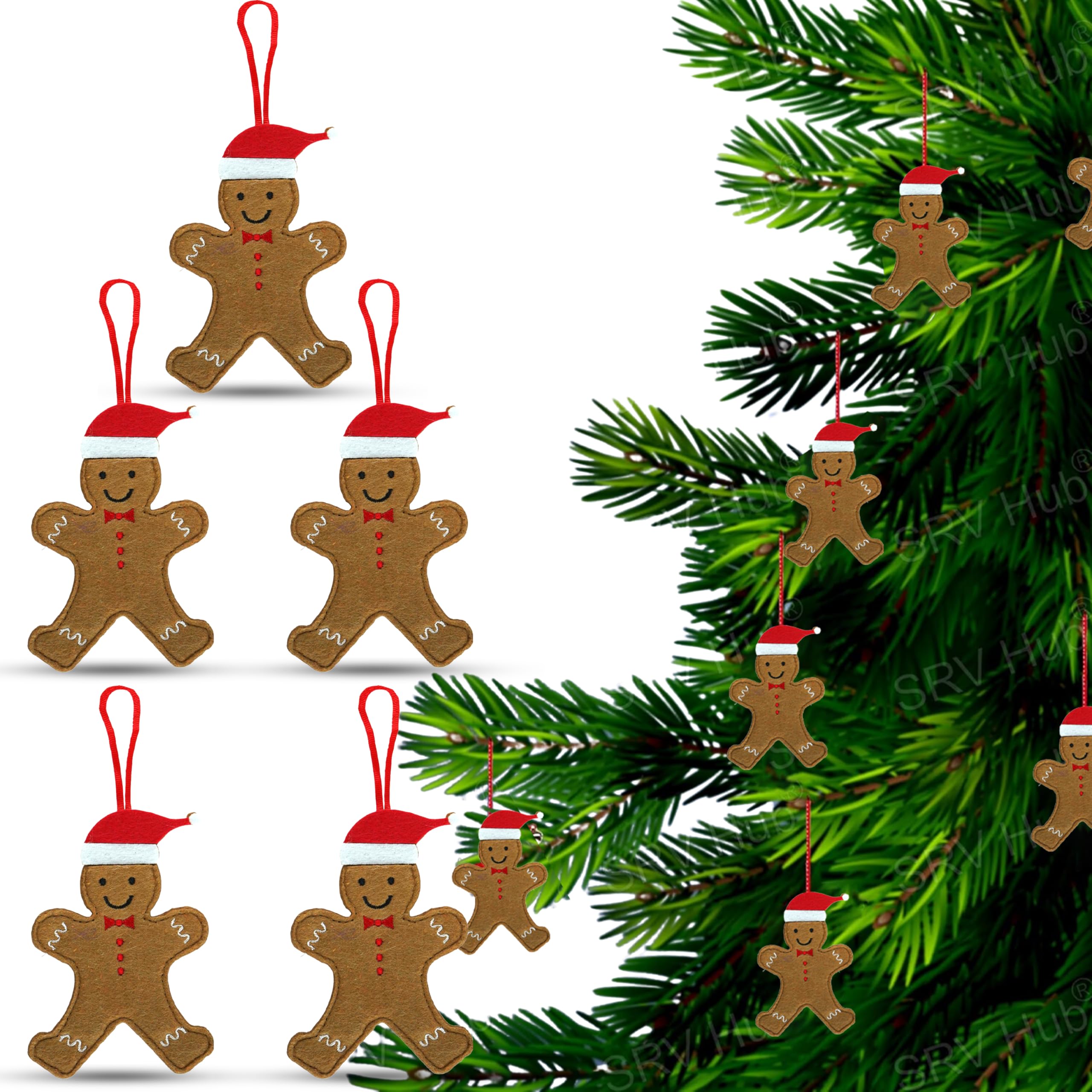 5Pcs Gingerbread Man for Christmas Tree 12.5cm - Gingerbread Santa Hat Felt Ornaments, Gingerman Doll with Red Ribbon, Winter Hanging Gift for Holiday Party