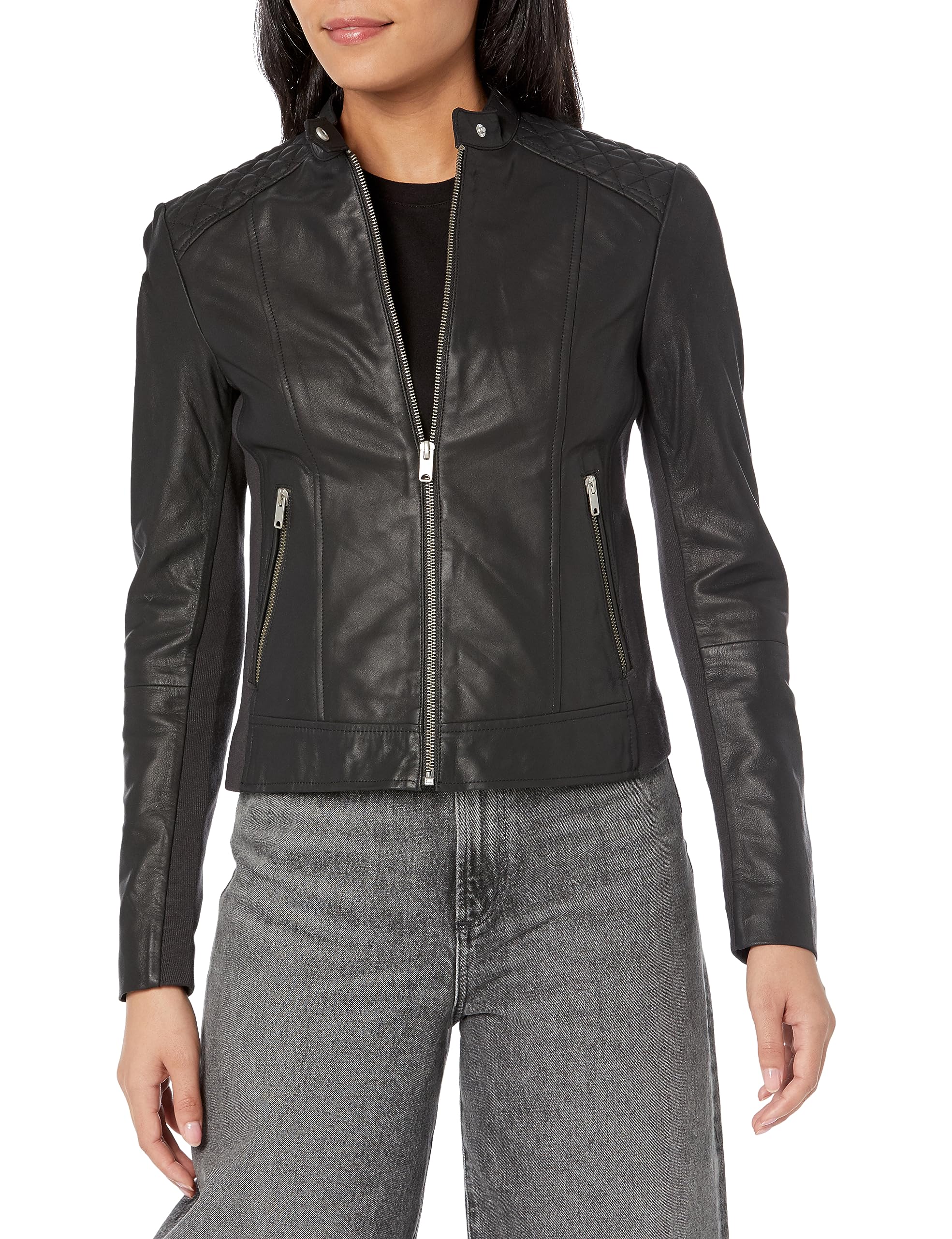 Andrew Marc Women's Slim Fitting Glenbrook Feather Leather Jacket