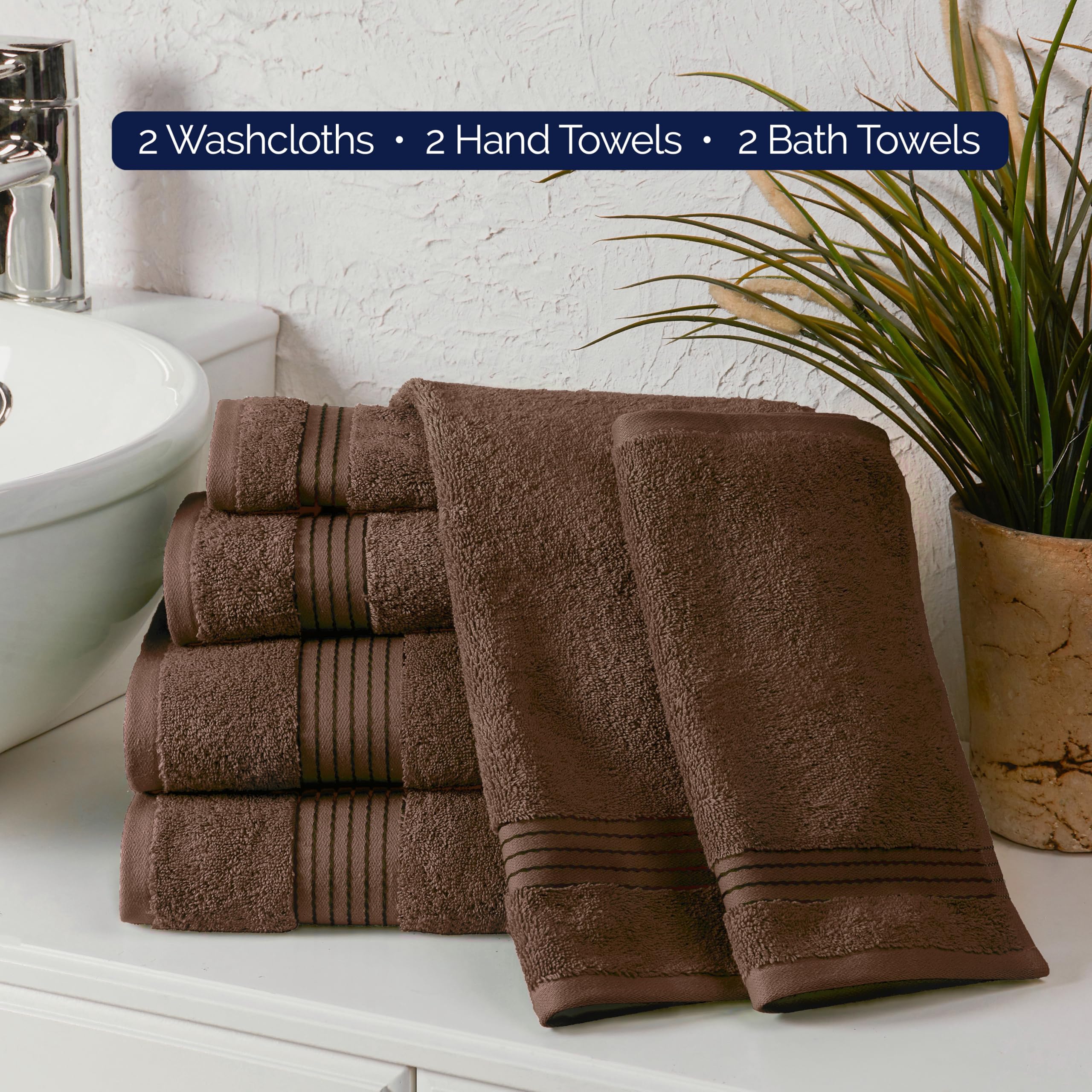 Elegant Comfort Set di 6 asciugamani in cotone di alta qualità, include 2 salviette, 2 asciugamani per le mani e 2 teli da bagno, 100% cotone turco, asciugamani altamente assorbenti e super morbidi