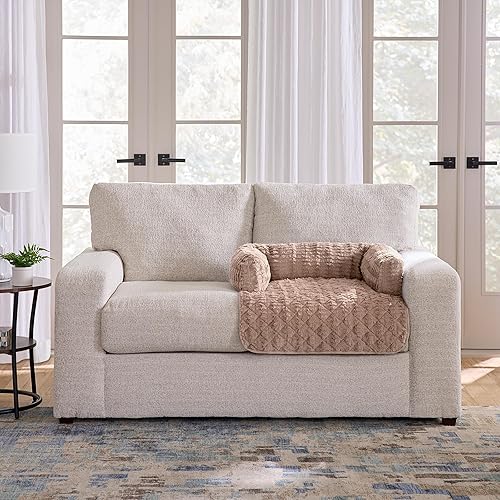 Miniatura 3 de SureFit Cama para mascotas para perros y gatos de 3 lados para sofá, tela de piel sintética suave, lavable a máquina y antideslizante, protector de