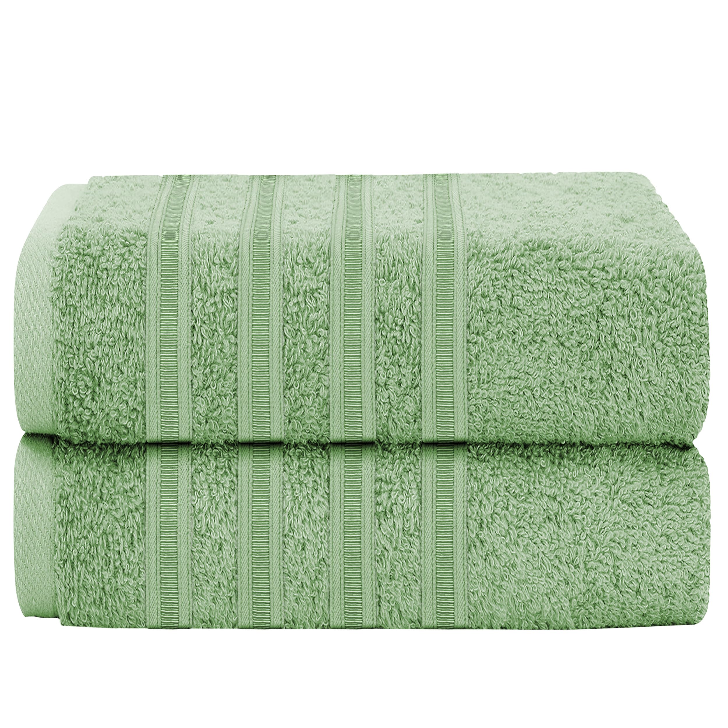Olivia Rocco Ritz Collection 2 Pack Jumbo Bath Sheet Viscose Stripe Towels Range Highly Absorbent and Super Soft Extra Large Bathsheets Towel Sets, Sage Green
