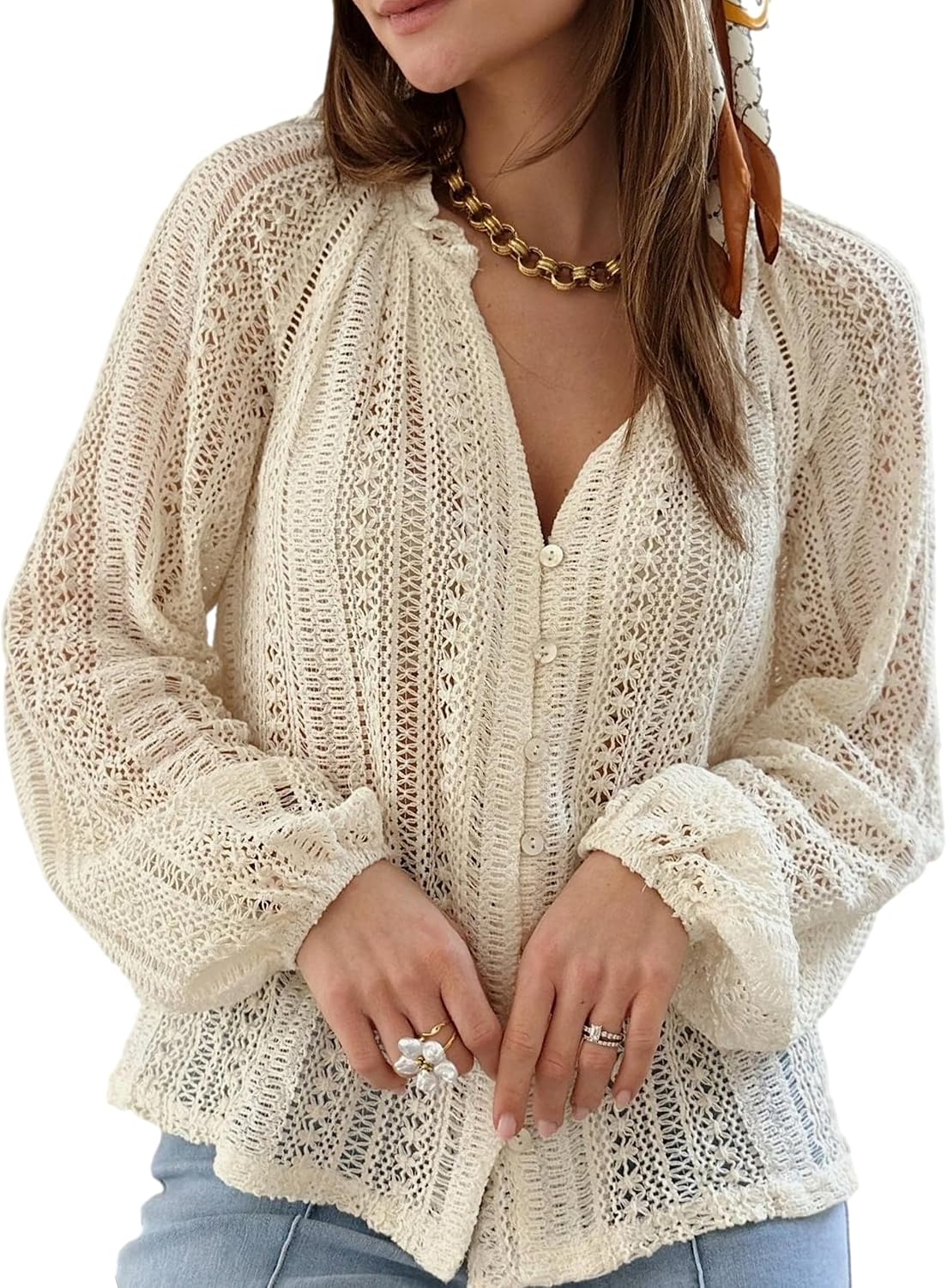 Soft Button Front Open Knit Cardigan – Cozy Lightweight Crochet Sweater