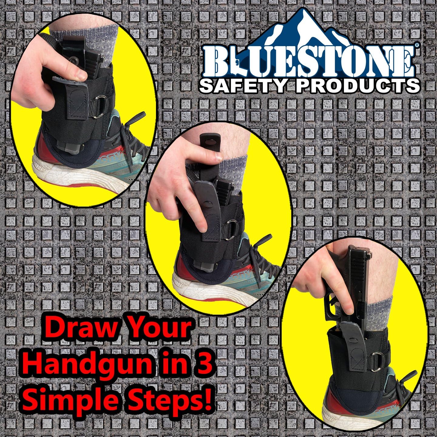 Blue Stone Safety Undercover Ankle Holster with D-Ring| Most Secure Ankle Holster in the Market| Fits Snub nose Revolvers, Glock 26,Glock 27,Glock 30,S&W Shield,Sig P239, and Similar Sized Weapons. Sheepskin lined