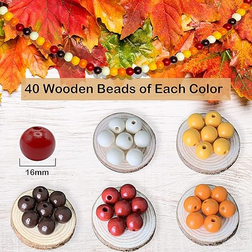 Miniatura 2 de 200 cuentas de madera de otoño, coloridas manualidades, cuentas de madera natural de otoño para Acción de Gracias, granja, cabello, cosecha, cuentas