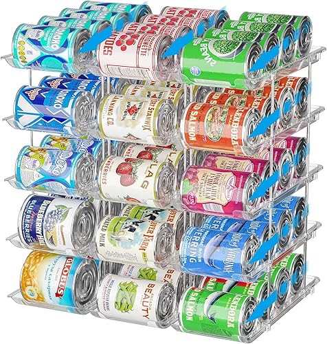 Organizador de latas apilable de 5 niveles, soporte para alimentos enlatados para refrigerador con capacidad para 60 latas, combinación libre y