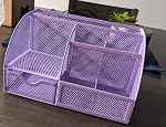 Gonice Mesh Desk Organizer with 6 Compartments and Drawer Multi-functional Pen Holder for Office Supplies and Desk Accessories Desktop Organizer for Home,Office and School (Purple)