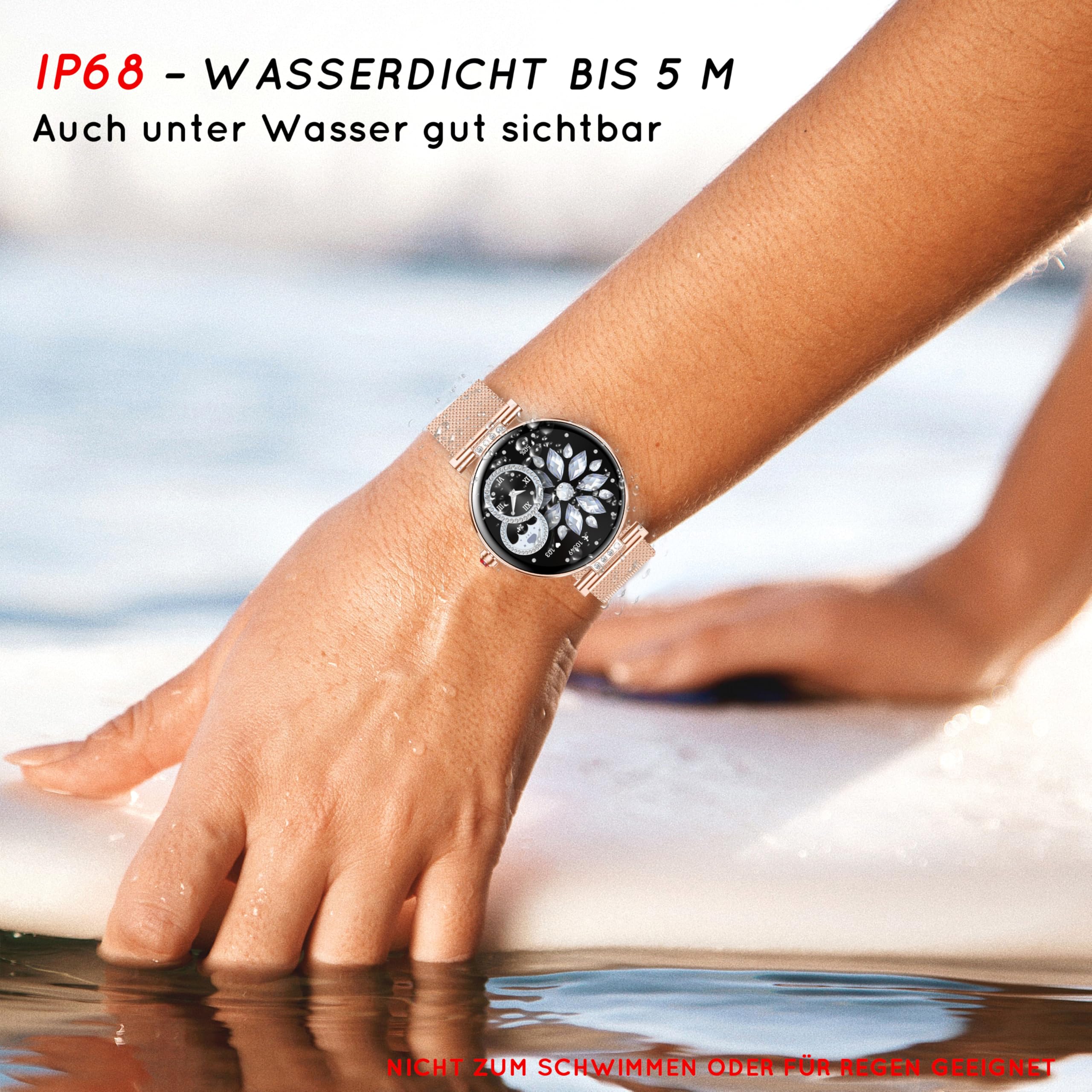 Smartwatch Damen Rund (3 Armbänder) 1,19" HD AMOLED Fitnessuhr mit Geschenk | Telefonfunktion Herzfrequenz SpO2 Schlafmonitor, 120+ Sportmodi Schrittzähler, IP68 Wasserdicht für iOS/Android, Roségold