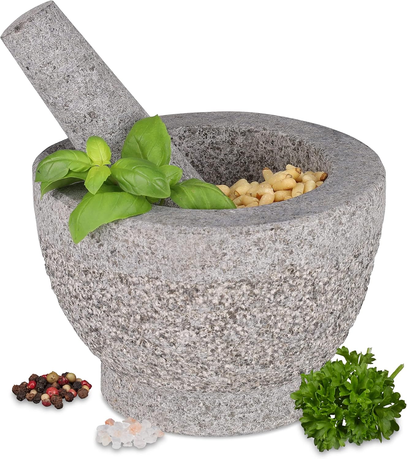 Relaxdays Mörser mit Stößel, Granit, HBT 10,5 x 15,5 x 14,5 cm, robust ...