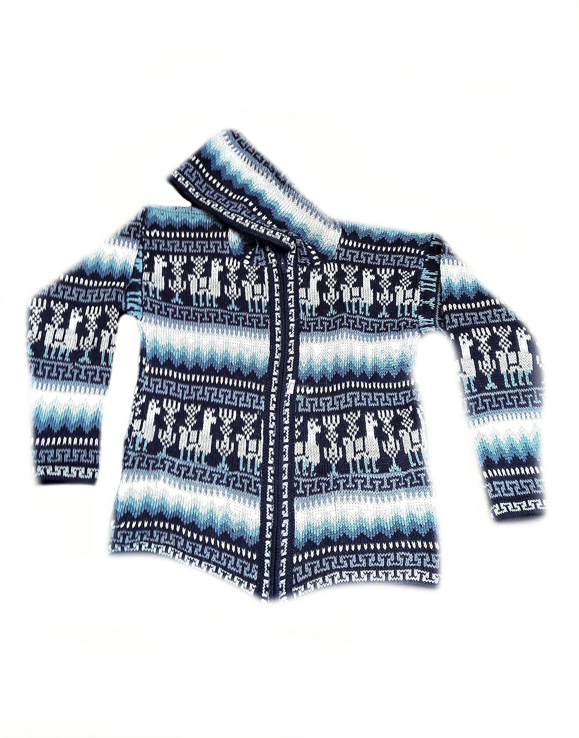 Chaqueta de lana de alpaca con capucha y cremallera para niños de 2 a 6 años, color azul y blanco, azul/blanco, 4 años