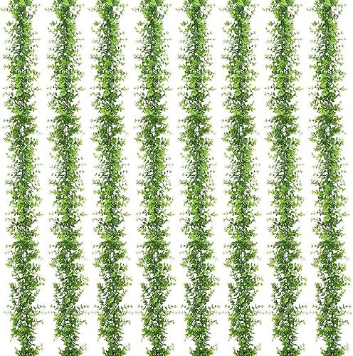 Miniatura 9 de Dolicer Paquete de 2 guirnaldas de eucalipto artificiales de 12 pies con rosas blancas, rosas de seda falsas, guirnalda floral sintética para telón