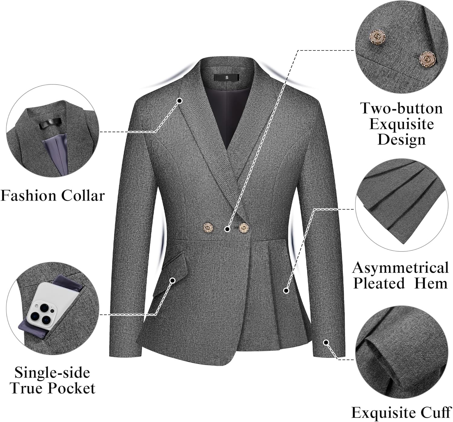 Women's 2 Piece Suit Set Slim Fit Asymmetric Blazer Pants Set Formal Business Casual Outfit for Lady Work Office