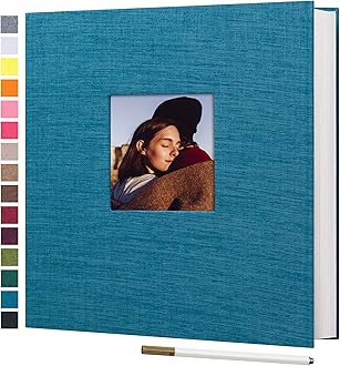 potricher Large Photo Album Self Adhesive 3x5 4x6 5x7 8x10 Pictures Linen Cover 80 Blank Pages Magnetic DIY Scrapbook Album with A Metallic Pen (Blue, 11x10.6 inch 80 Pages)