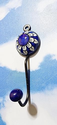 Miniatura 5 de PARIJAT HANDICRAFT Gancho decorativo de cerámica floral de metal colgante de cerámica, ganchos individuales montados en la pared, ganchos