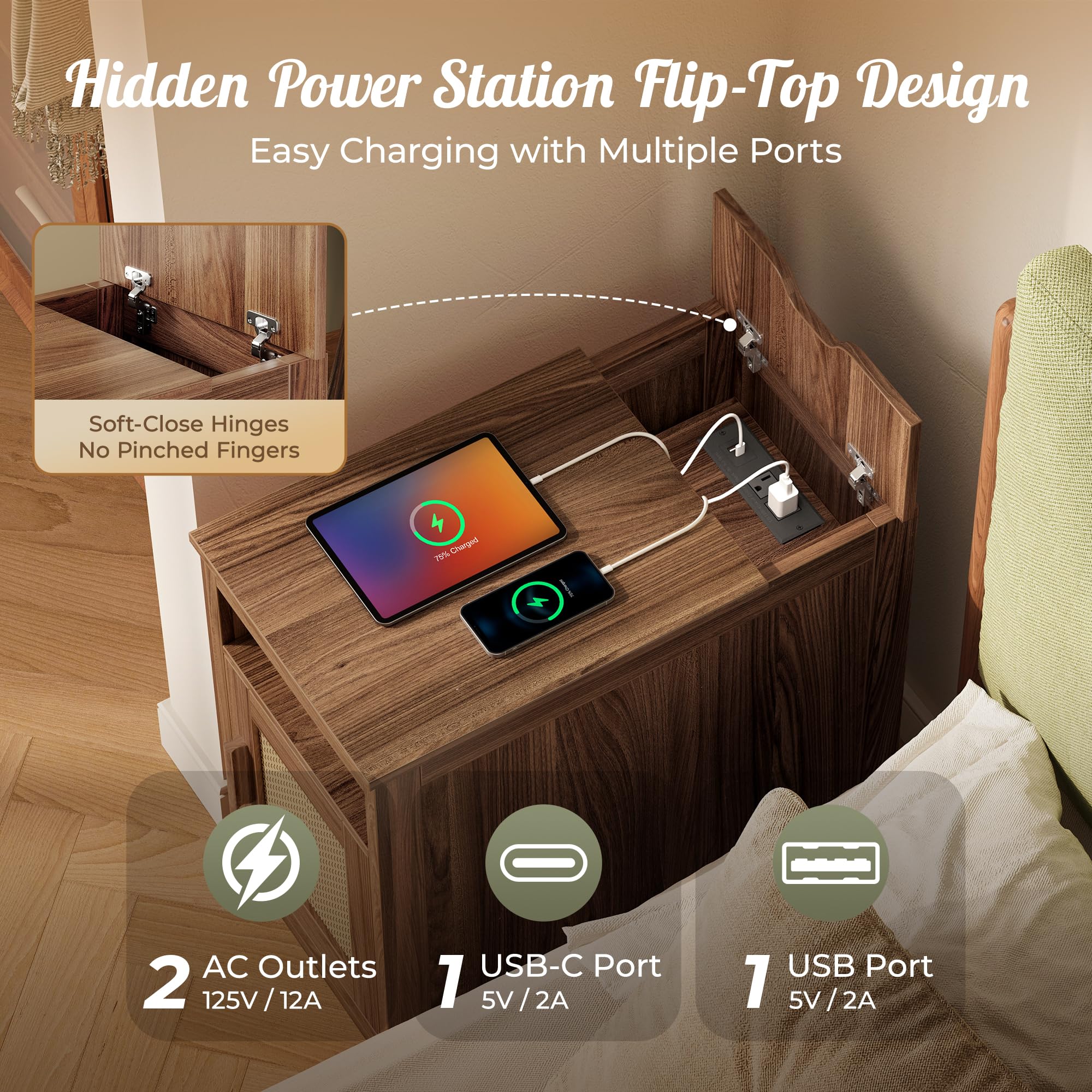 Amazon.co.jp: Huuger ナローナイトスタンド 充電ステーション付き