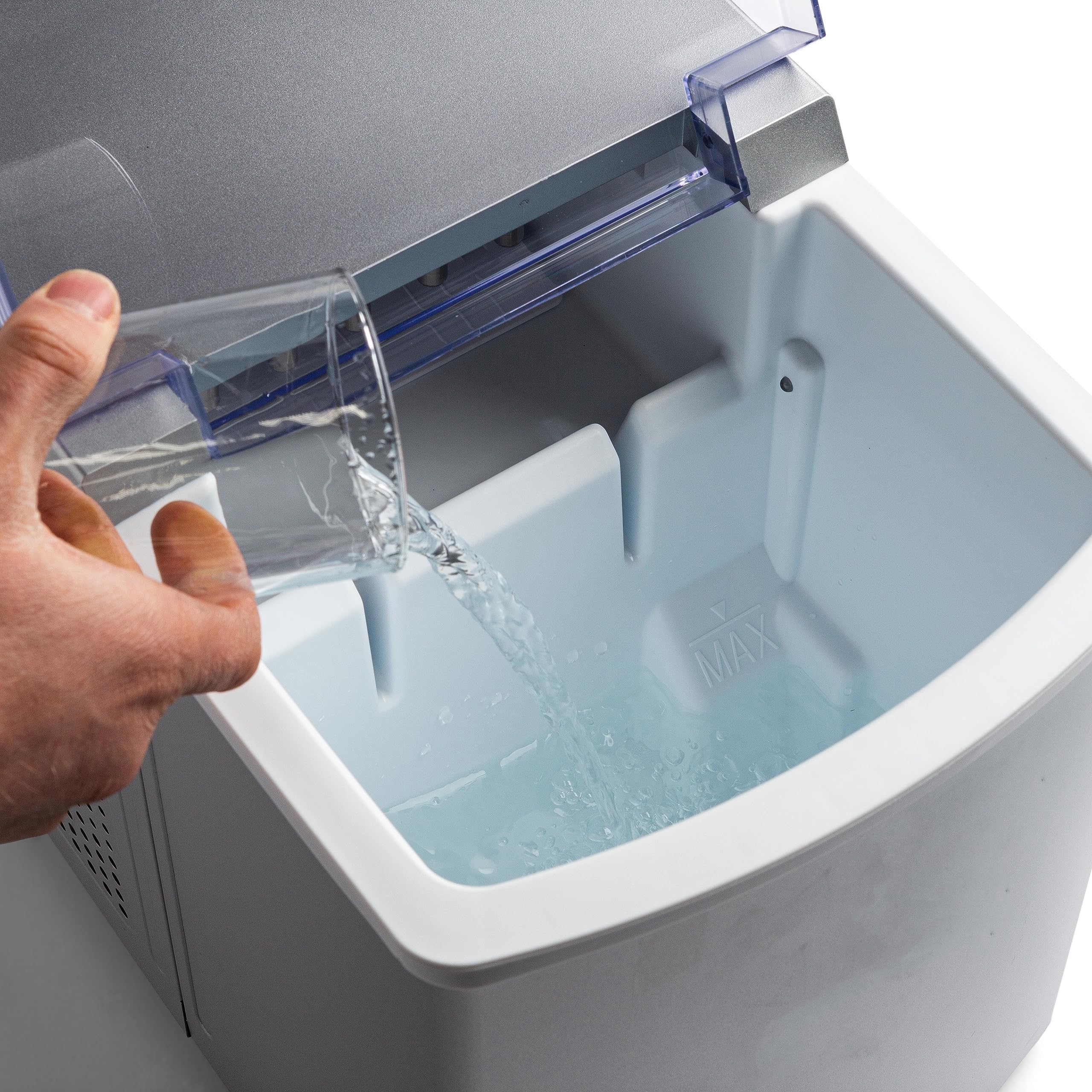 Elechelf Ice Makers Countertop Self Cleaning 33ibs | Thick Insulation Foaming Layer Heavy-Duty Stainless Steel Bullet Ice Machine | Silver on Fridge.com - View 5