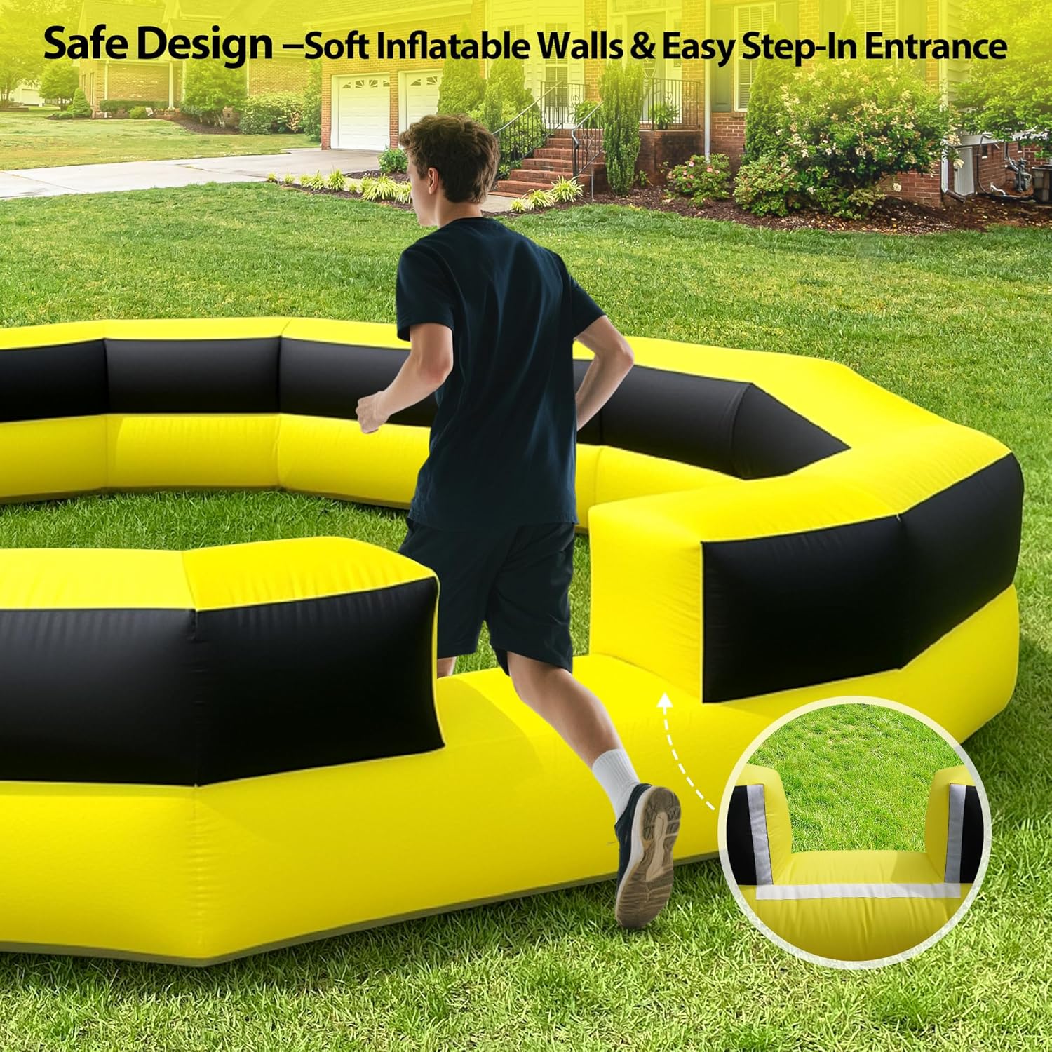 16FT Inflatable Gaga Ball Pit Arena, Portable Gagaball Court with Built-in Blower for Indoor Outdoor, Team Building, Events, Backyard Activities, Easy Setup & Storage
