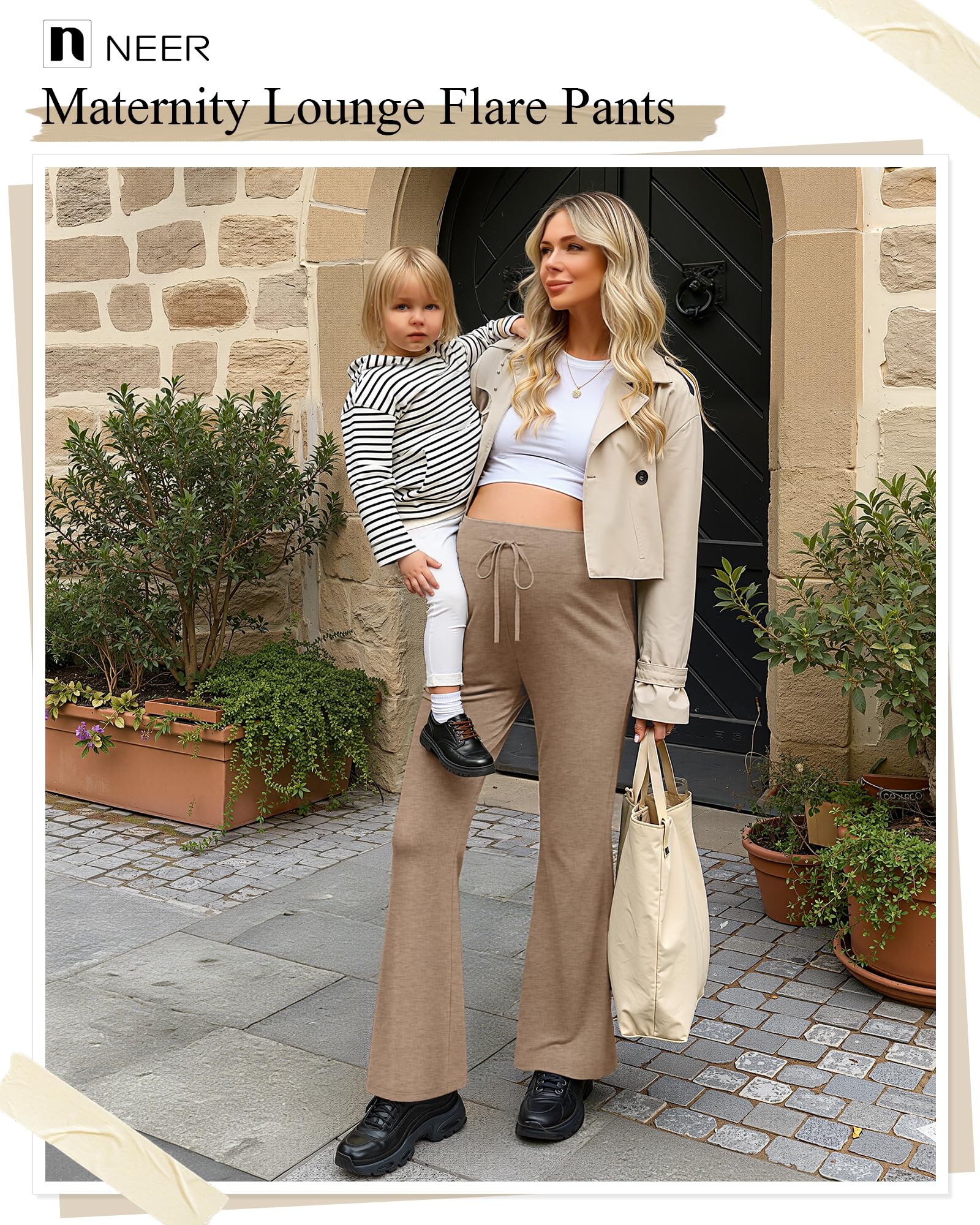 Neer Confezione da 3 pantaloni premaman da donna, a gamba larga, casual, con coulisse, pantaloni svasati con tasche