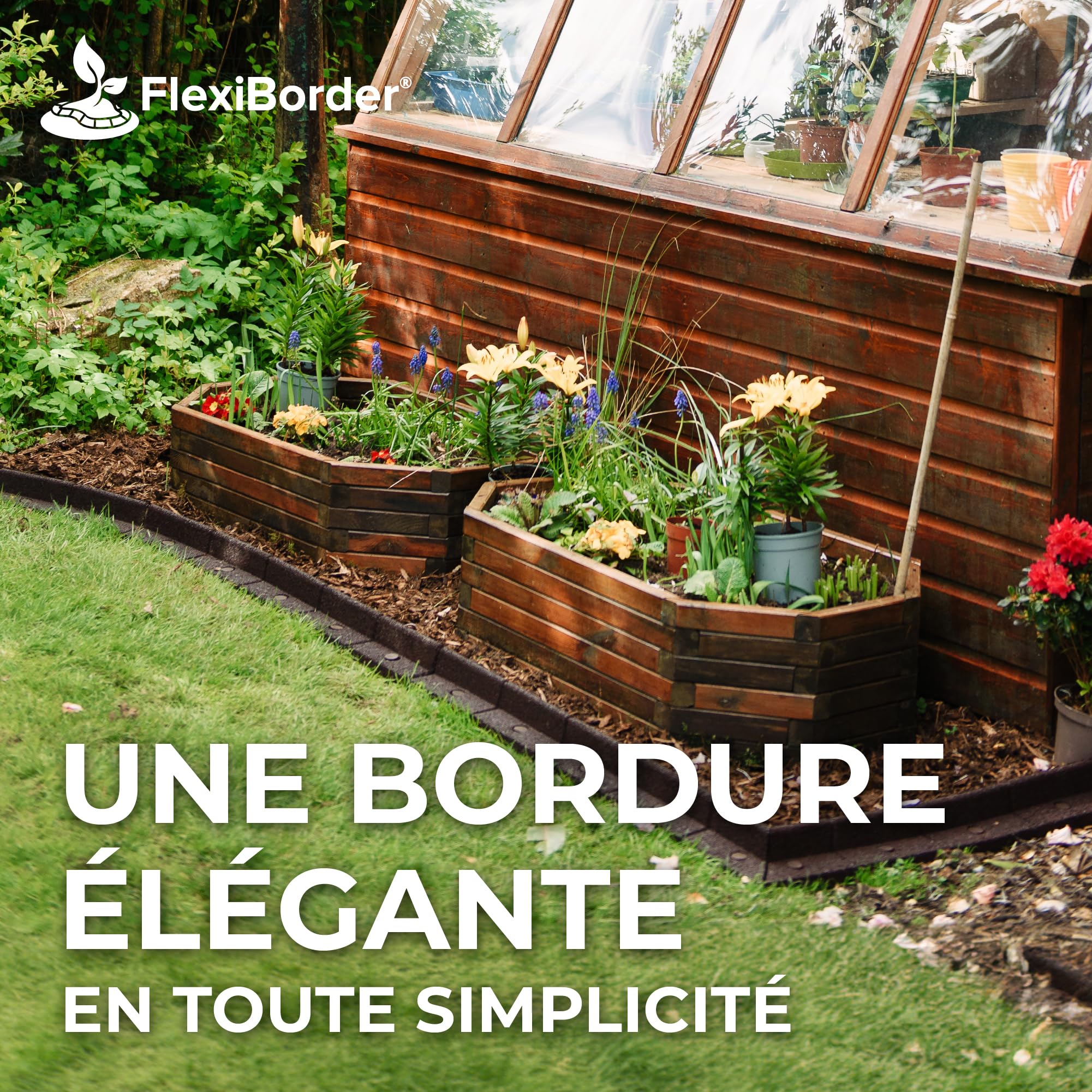 FlexiBorder – Bordure de Jardin Flexible - Bordure Jardin Exterieur pour Gazons, Allées, Surplombs et Pelouses Artificielles - Gris – Longueur de 6 x 1m