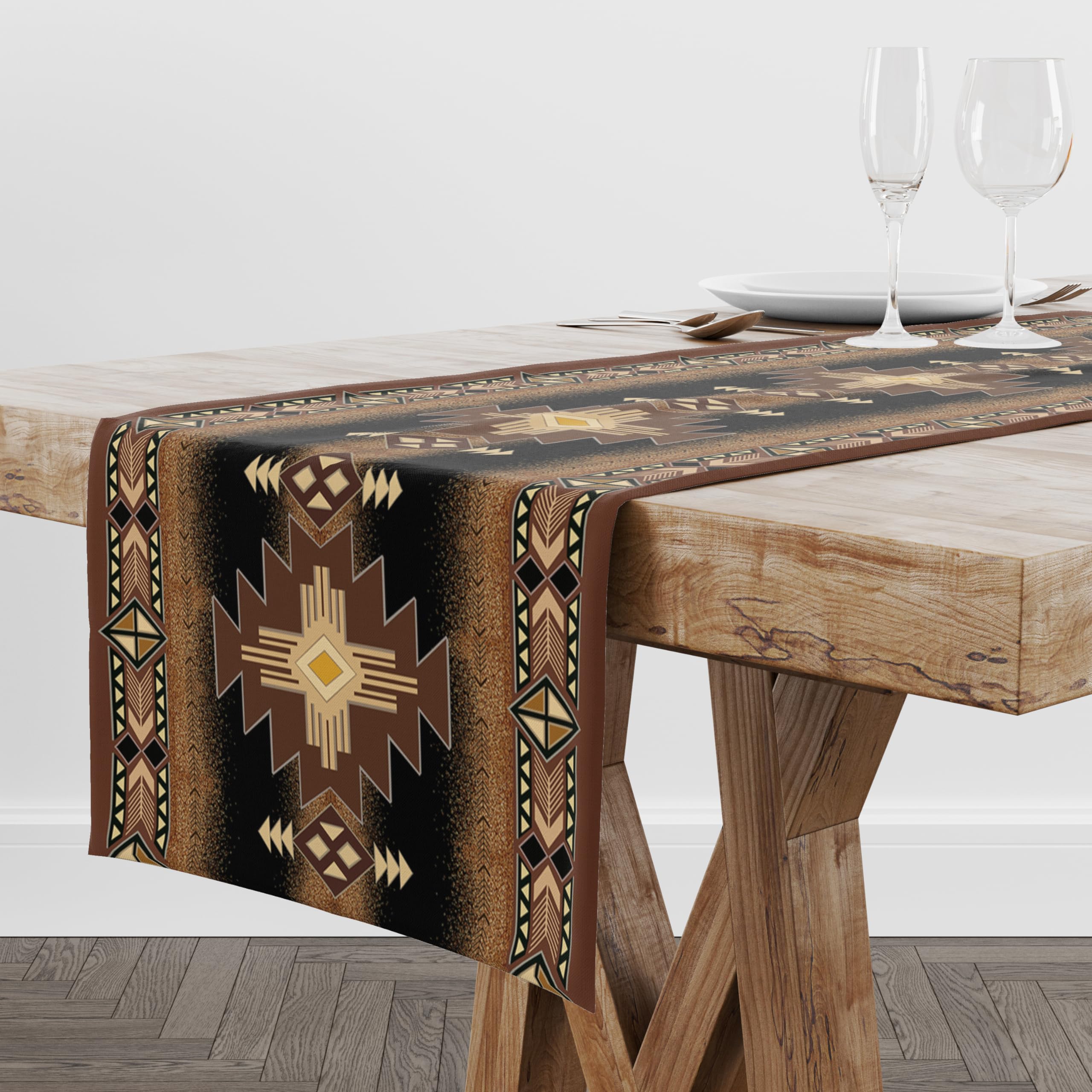 Aztec Southwestern Native Design Table Runner Cloth,Bohemian Tribal Ethnic Vintage Geometric Pattern Home Kitchen Living Room Tablecloth Table Flag,