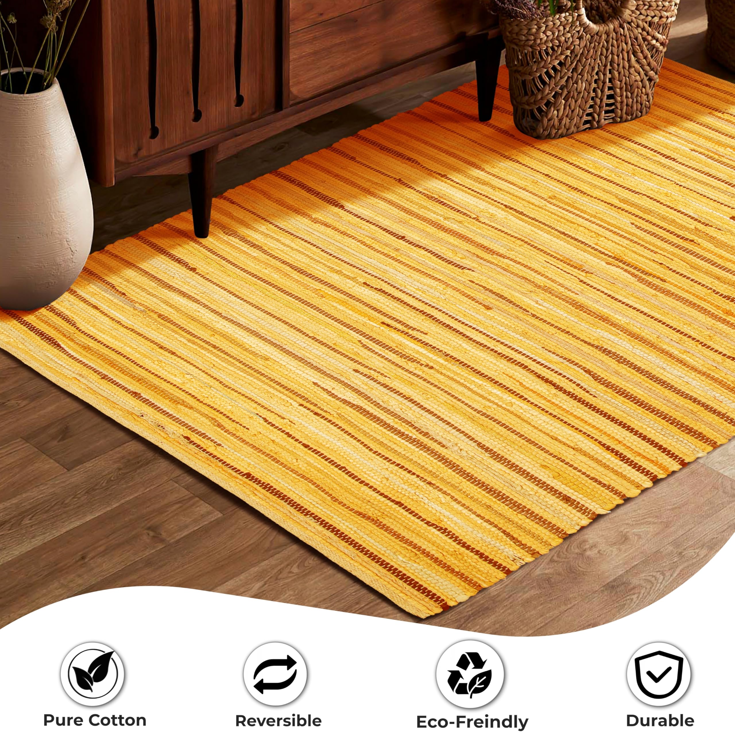 Ramanta Home Tapis Chindi en coton tissé à la main 0,9 x 1,5 m – Moutarde