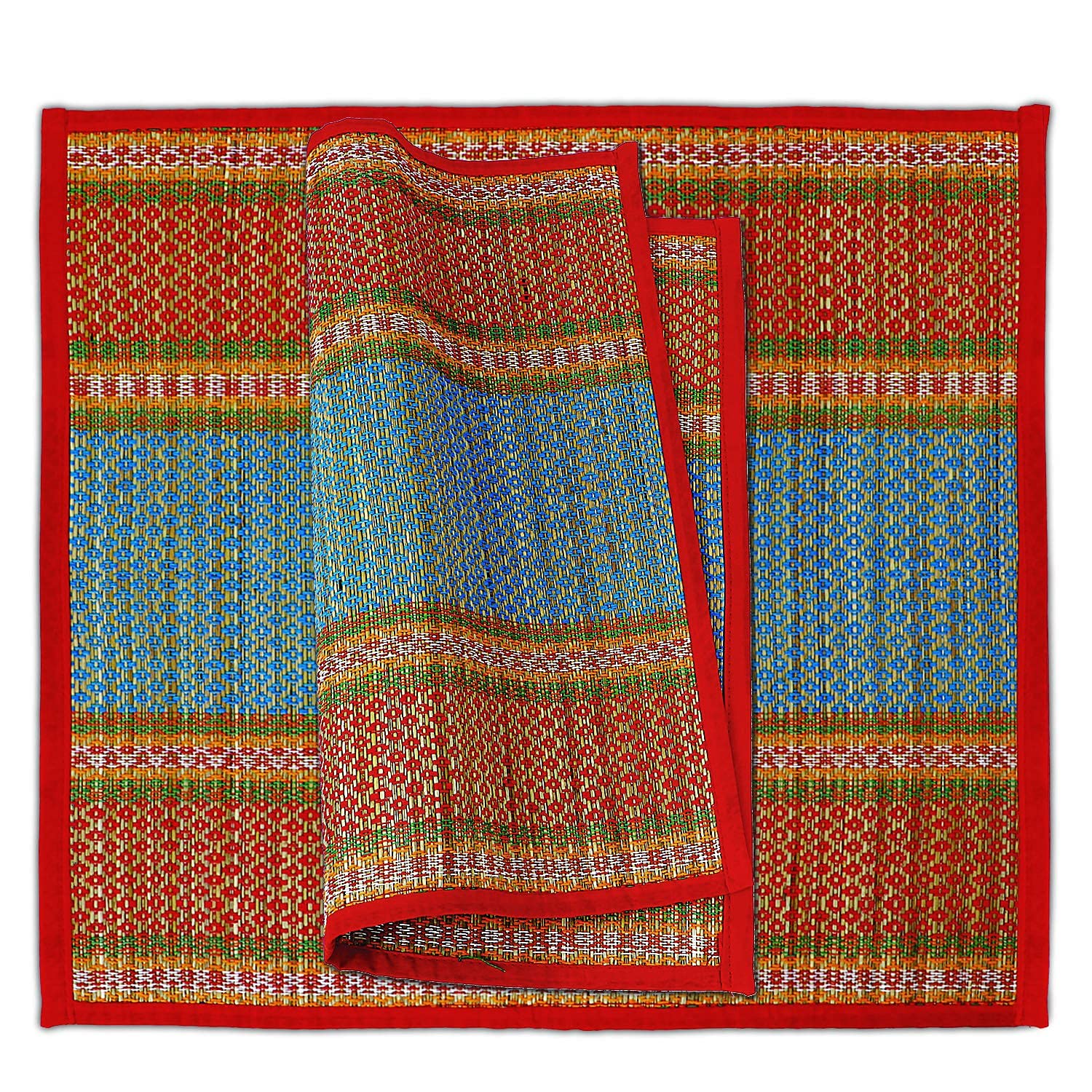 Haus Fabula Handcrafted River Grass 18 x 18 Inches Red Floor Mats/Pooja Mats/Aasan, Set of 2-image-3