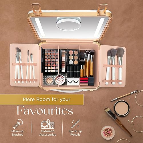 Miniatura 7 de NJ GLAM Estuche de maquillaje con espejo iluminado recargable con almacenamiento inteligente, espejo de tres modos de luz, Blanco, Moderno y elegante